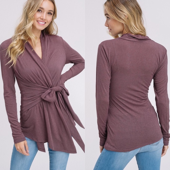 Tie Front Knit Cardigan - PLUM - Picture 2 of 2